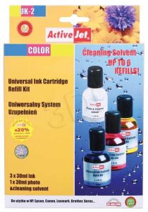 ActiveJet UK-2 tusz kolorowy, uniwersalny system uzupełnień 3x30 ml + płyn do czyszczenia głowicy 1x