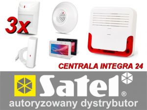 zestaw alarmowy satel integra 24, klawiatura dotykowa, 3 czujniki ruchu, 1 czujnik czadu, 1 czujnik