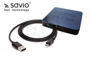 Splitter Savio CL-93 ( wejścia: 1 x HDMI (F) wyjśćia: 2 x HDMI (F) 3840x2160pix 340MHz )